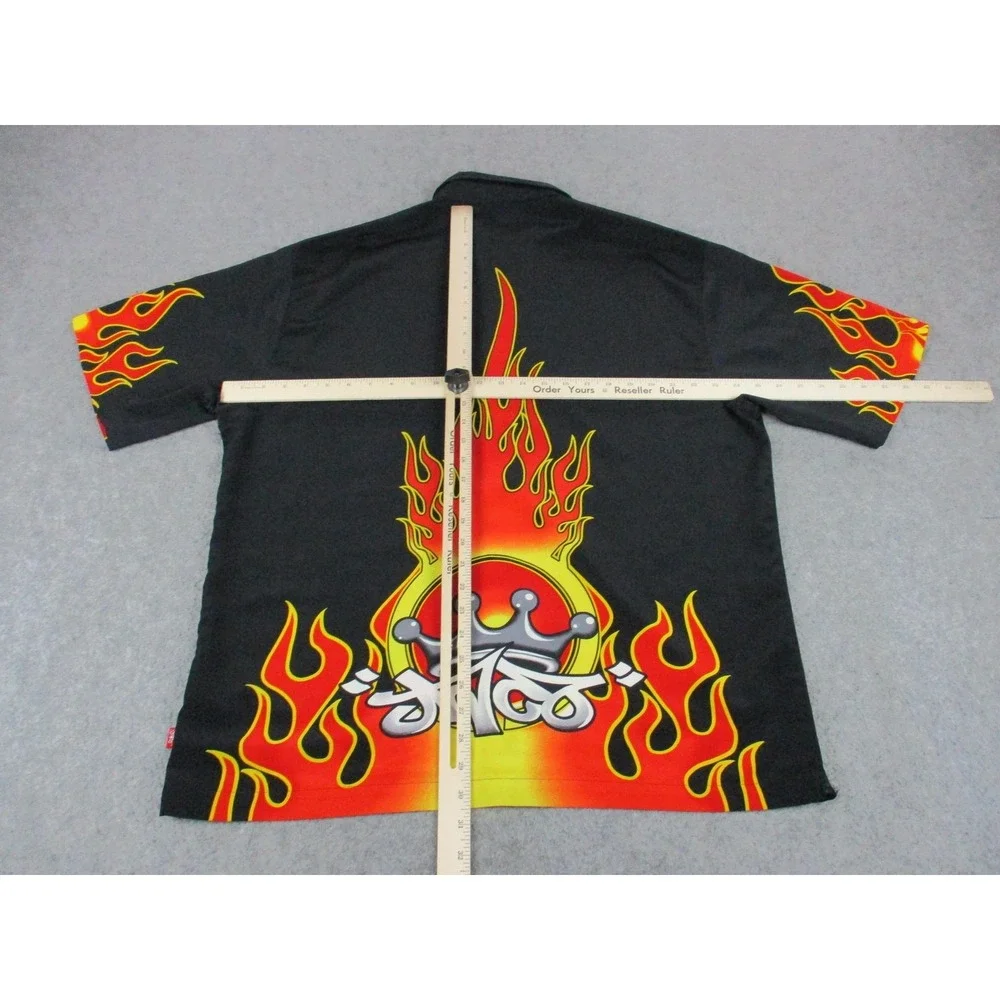JNCO Shirt Mens Extra Large Black Red Flame Crown Graphic Button Up Skater Y2K